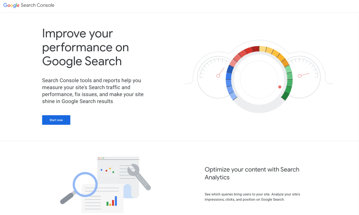Google search console homepage
