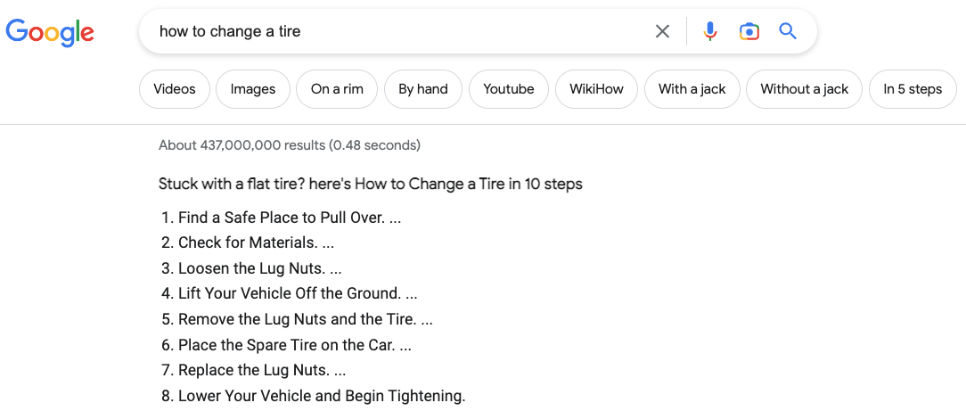 "How to change a tire Google search"