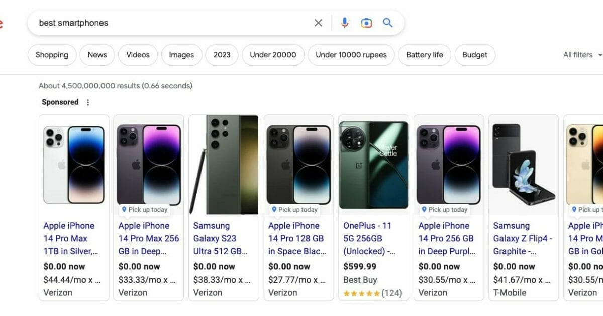 Google search for "Best smartphones"