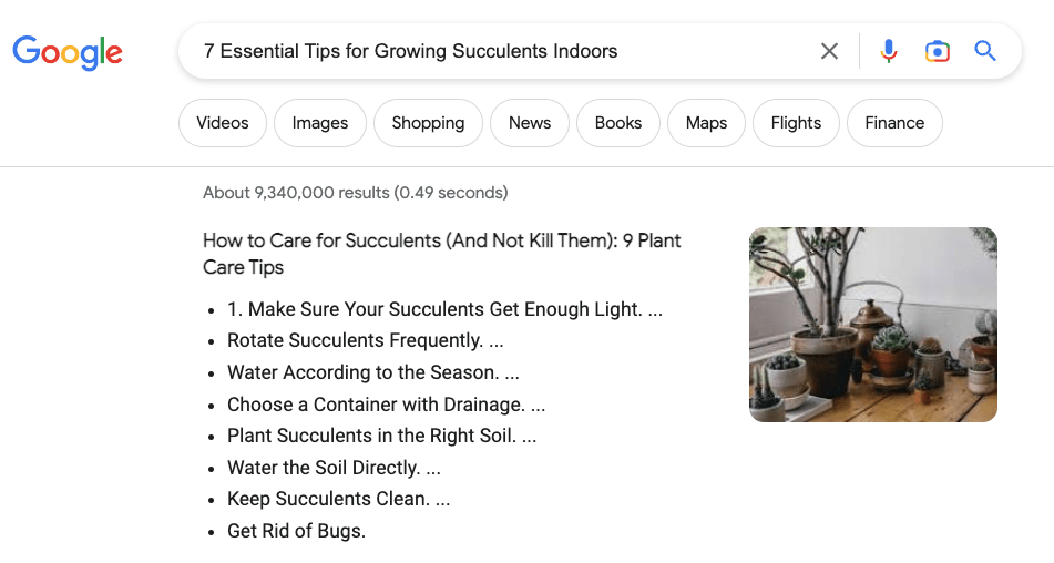 Sample Google search