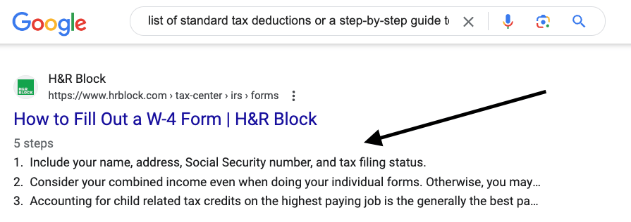 Listicle content example from H&R block website