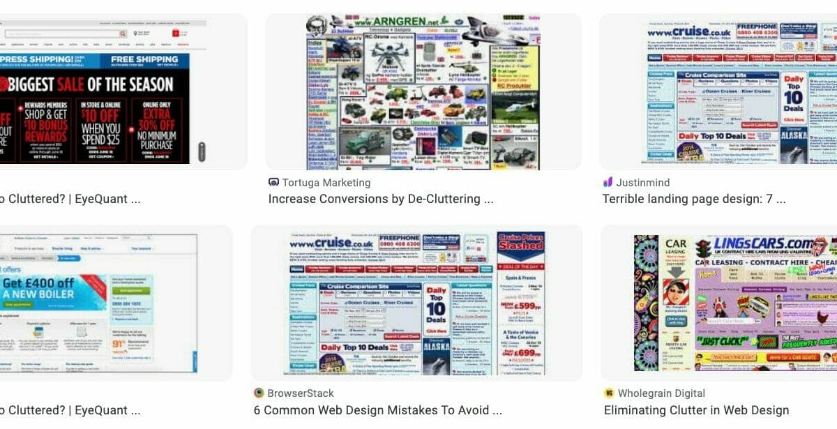 Examples of cluttered websites