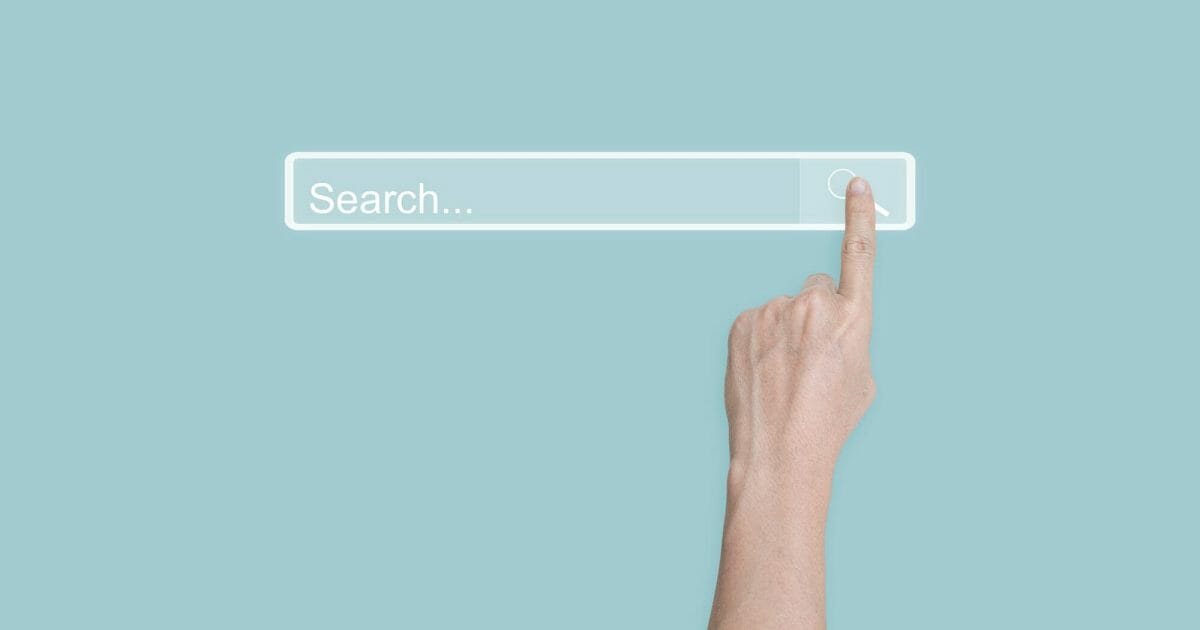 Searching Browsing concept. Hand click search page internet data information networking.