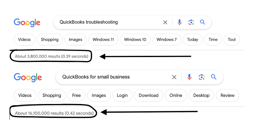 Google search result comparison