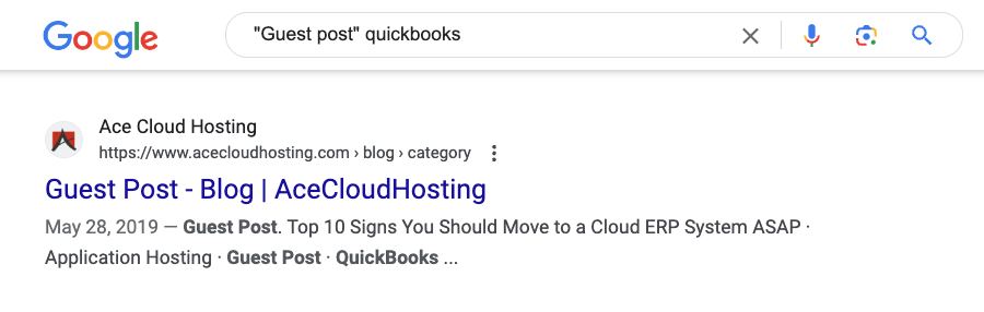 Google search for keywords "Guest post" QuickBooks"