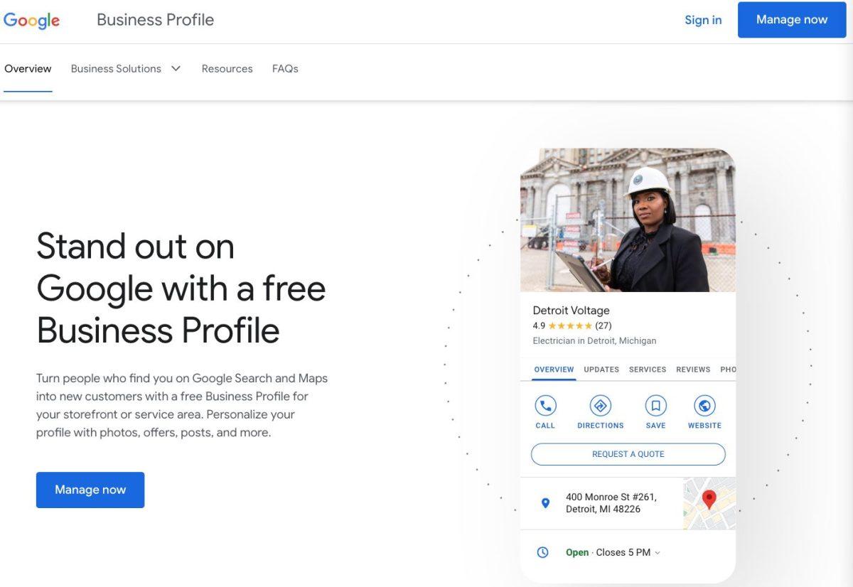 Google my business homepage
