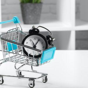 Time, e-commerce, saving and shopping concept